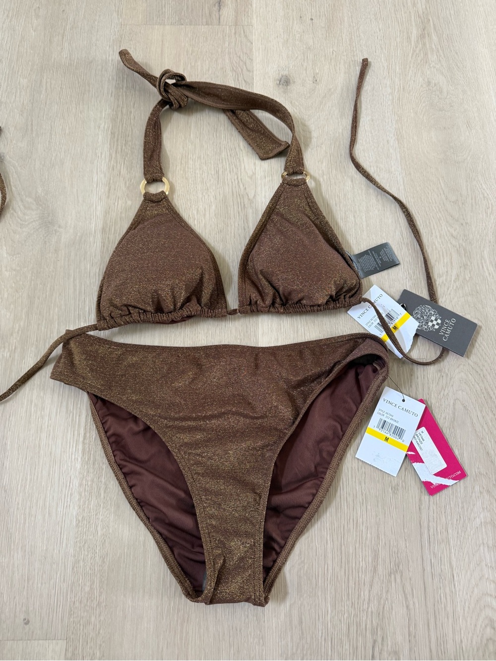 Vince Camuto Shimmery Brown Triangle Bikini size M